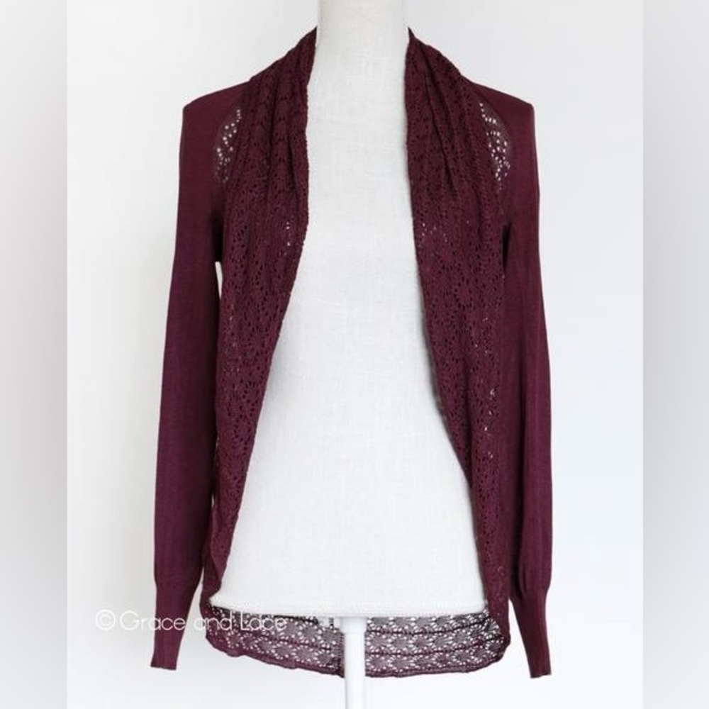 Grace & Lace light weight two fit knit cardigan poncho coverup sweater plum top